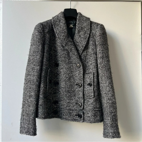 JCrew Tweed Town Double Breasted Peacoat Jacket Wool Blend - Grey - Size 0 - Picture 2 of 10